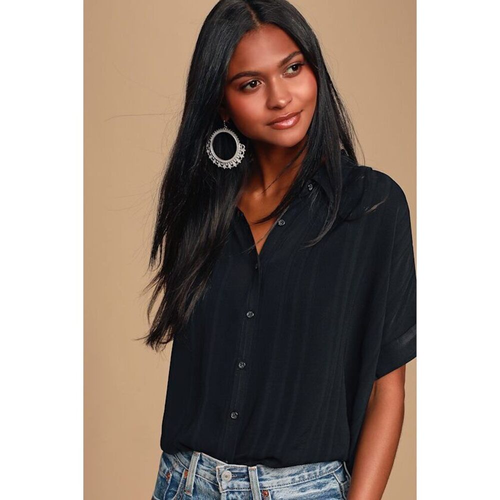 Lulus Everlee Black Striped Button-up Top - Size S